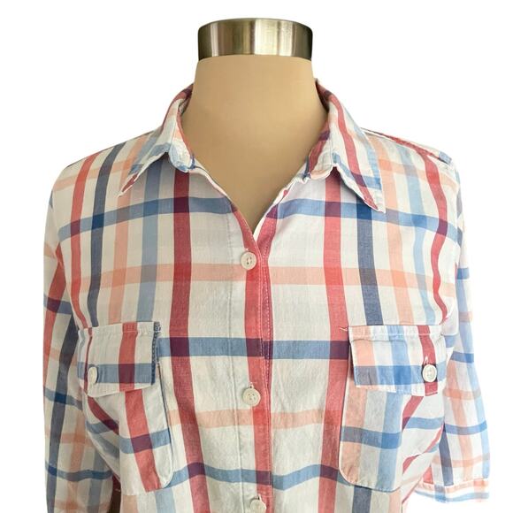 Croft & Barrow Plaid Button Down Short Sleeve Shirt Womens XL 100% Cotton Casual - Picture 2 of 9